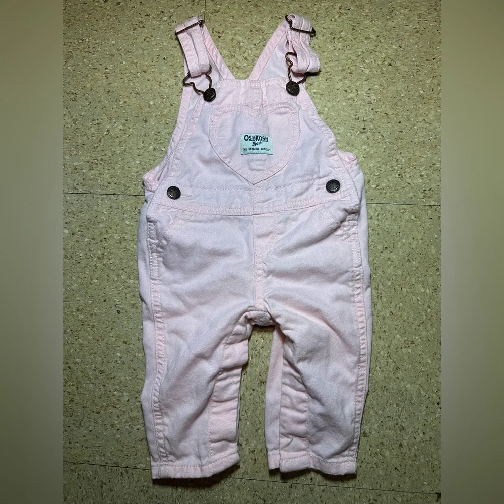 Oshkosh Girls Infant Baby Pink Heart Denim Overalls Size‎ 6 Months 3-6m